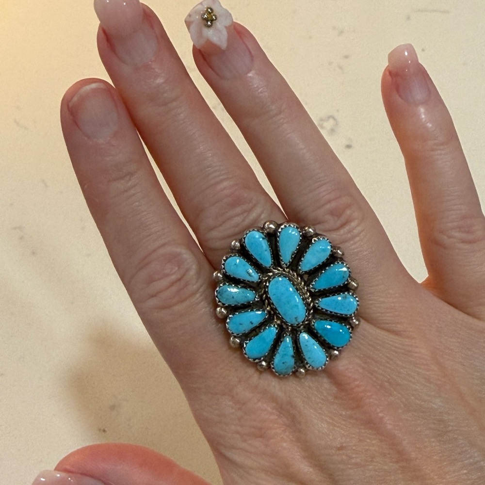 Turquoise Floral Statement Ring